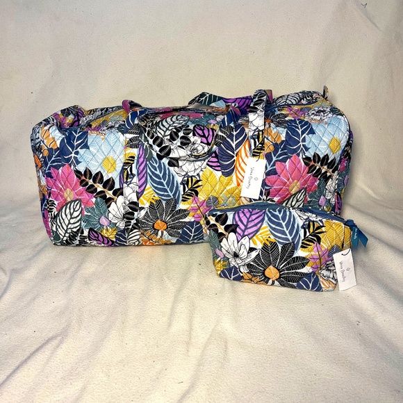 Vera Bradley Palm Floral Extra Large Duffel & Grand Travel Cosmetic Bag - Picture 1 of 7